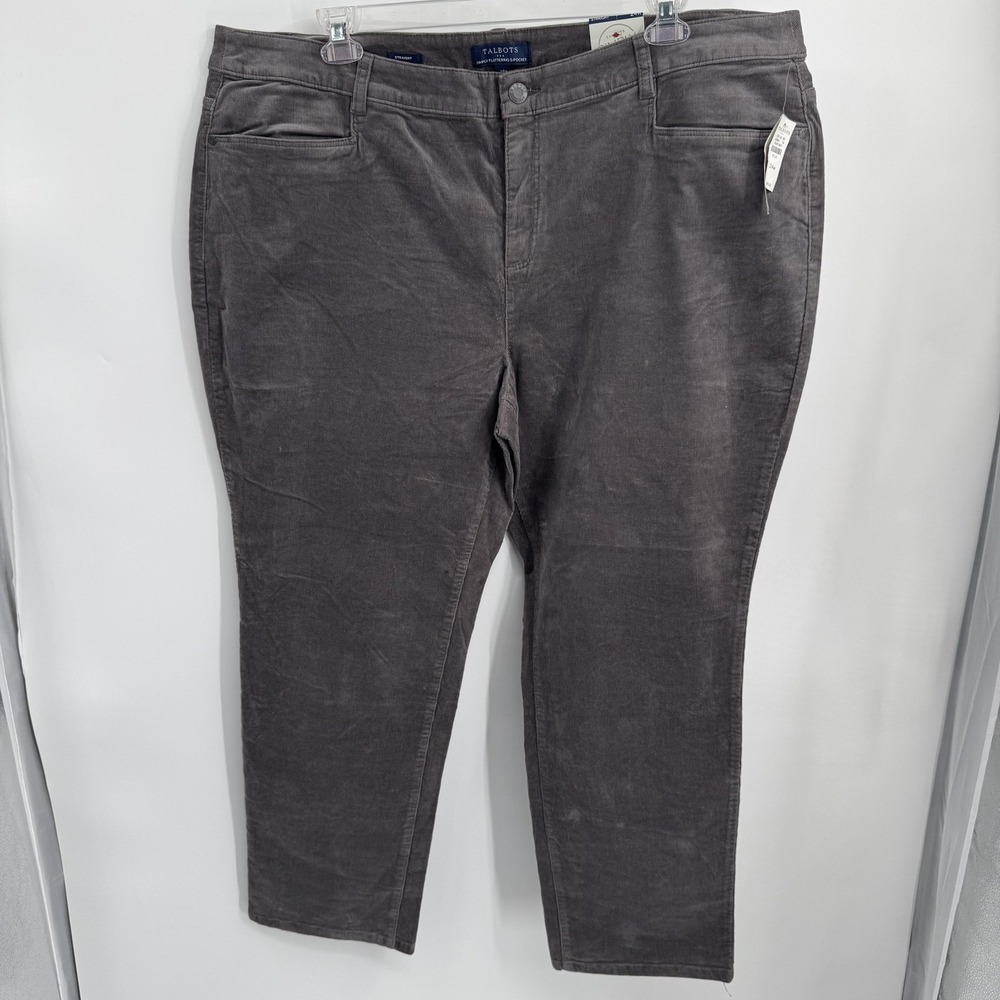 Talbots Corduroy Pants 24W Grey Straight Slimming Stretch Neutral Classic Office